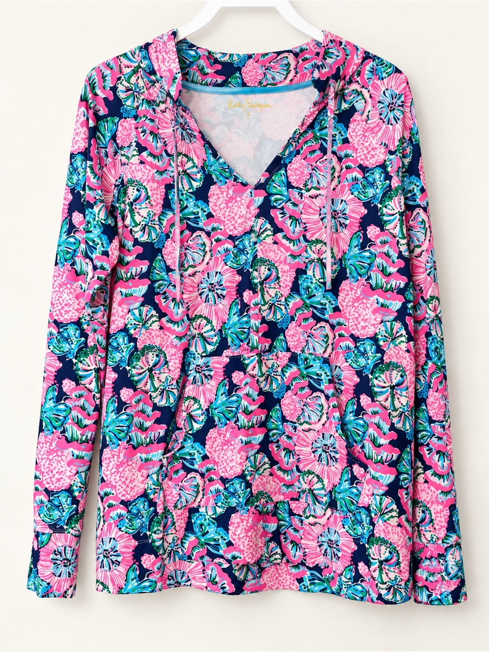 Lilly Pulitzer Pink & Navy Floral V-Neck Hoodie
